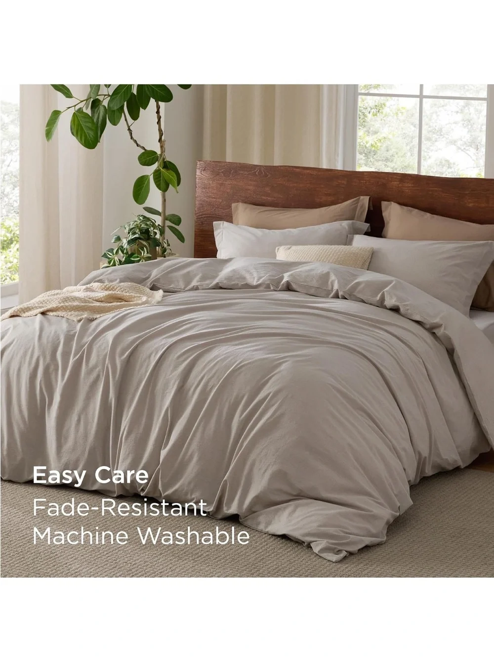 NEW Bedsure PureWoven 100% Washed Cotton Duvet Cover Set, 3-PC. Linen Like Full